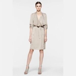 BCBG MaxAzria Tan trench- dress satin khaki Dress XXS NWT professional sexy